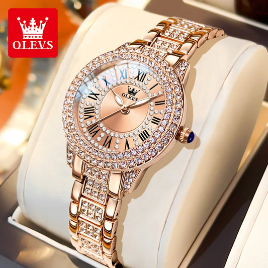 OLEVS Women Luxury Diamond Quartz Watch Stainless Steel