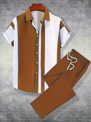 Men's Summer 2-Piece Printed Shirt and Pants Travel Set