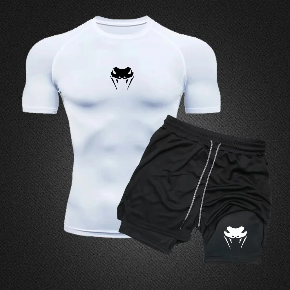 Men Quick Dry Compression Running With Short Sleeve Top Shorts