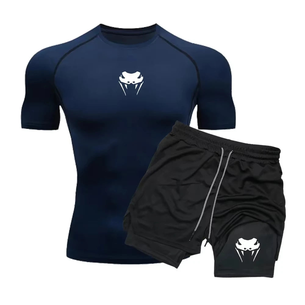 Men Quick Dry Compression Running With Short Sleeve Top Shorts