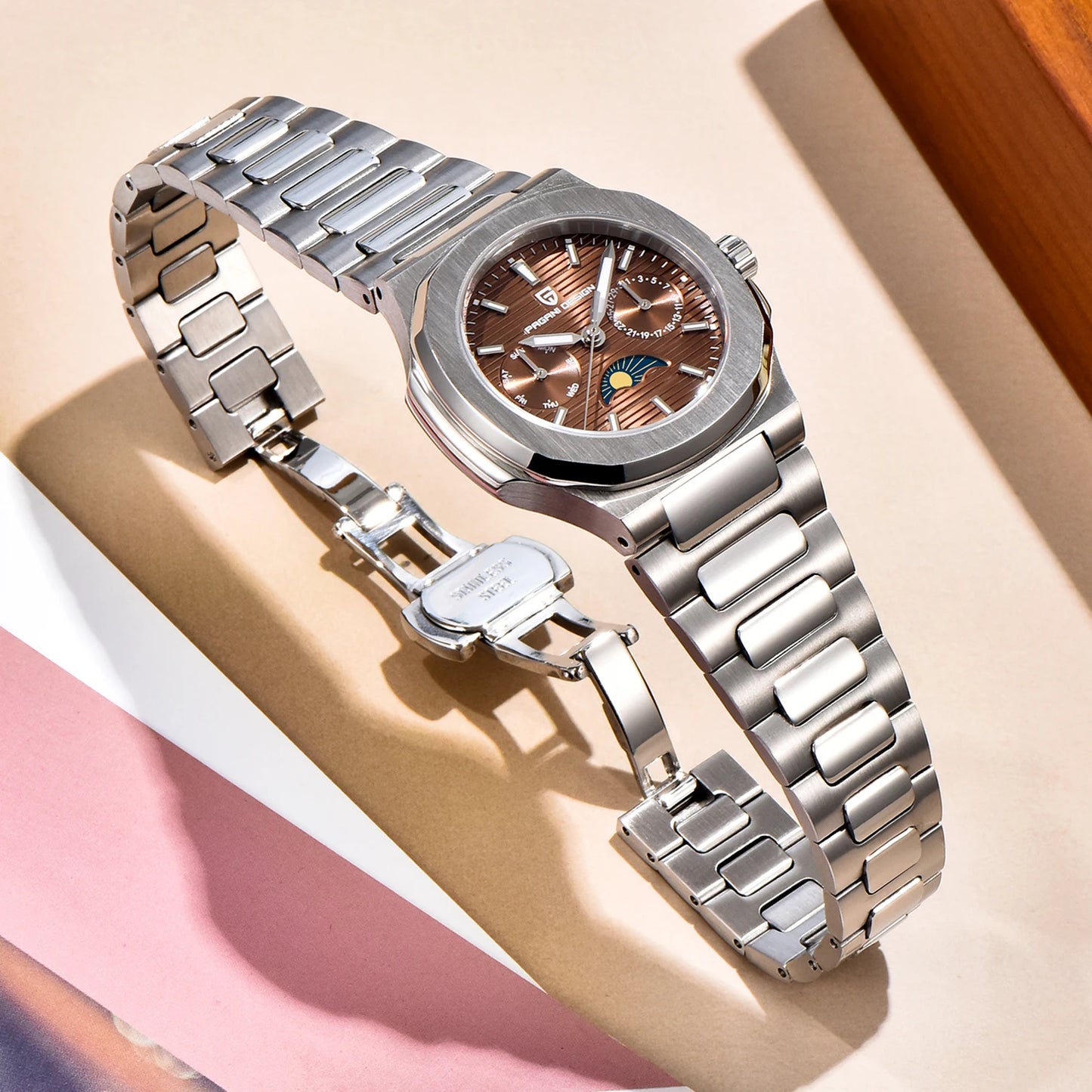 Pagani Design Womens Sapphire Quartz Watch Stainless Steel Bracelet