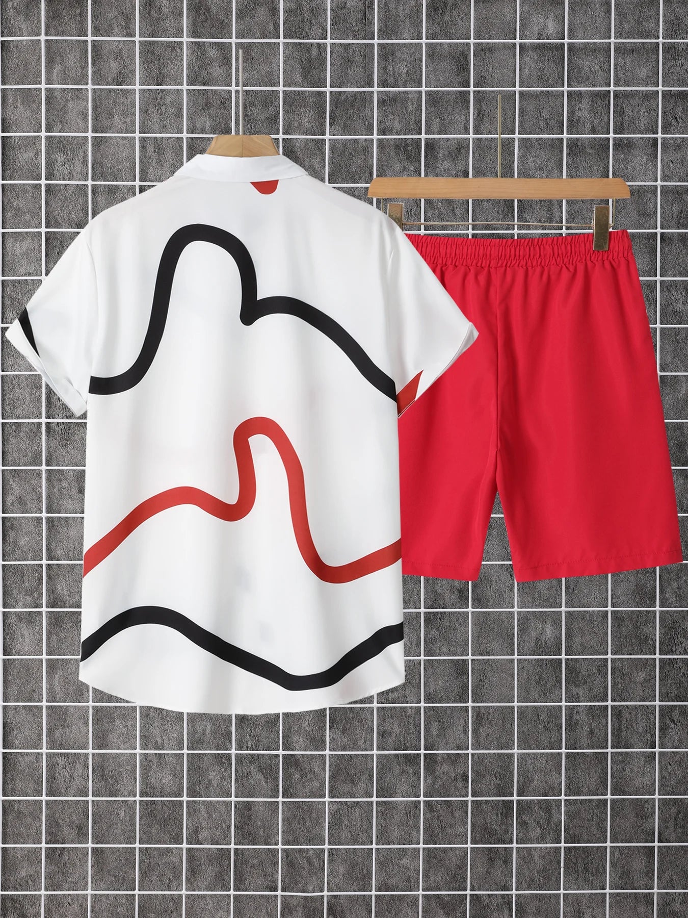 2 Pack Mens Short Sleeve Button Down Set Drawstring Pants