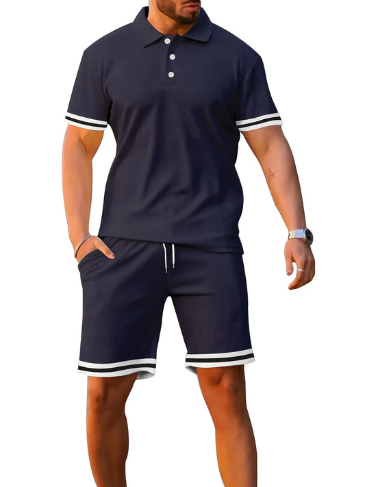 Men's Summer Polo Shirt And Shorts Athleisure Two Piece Set