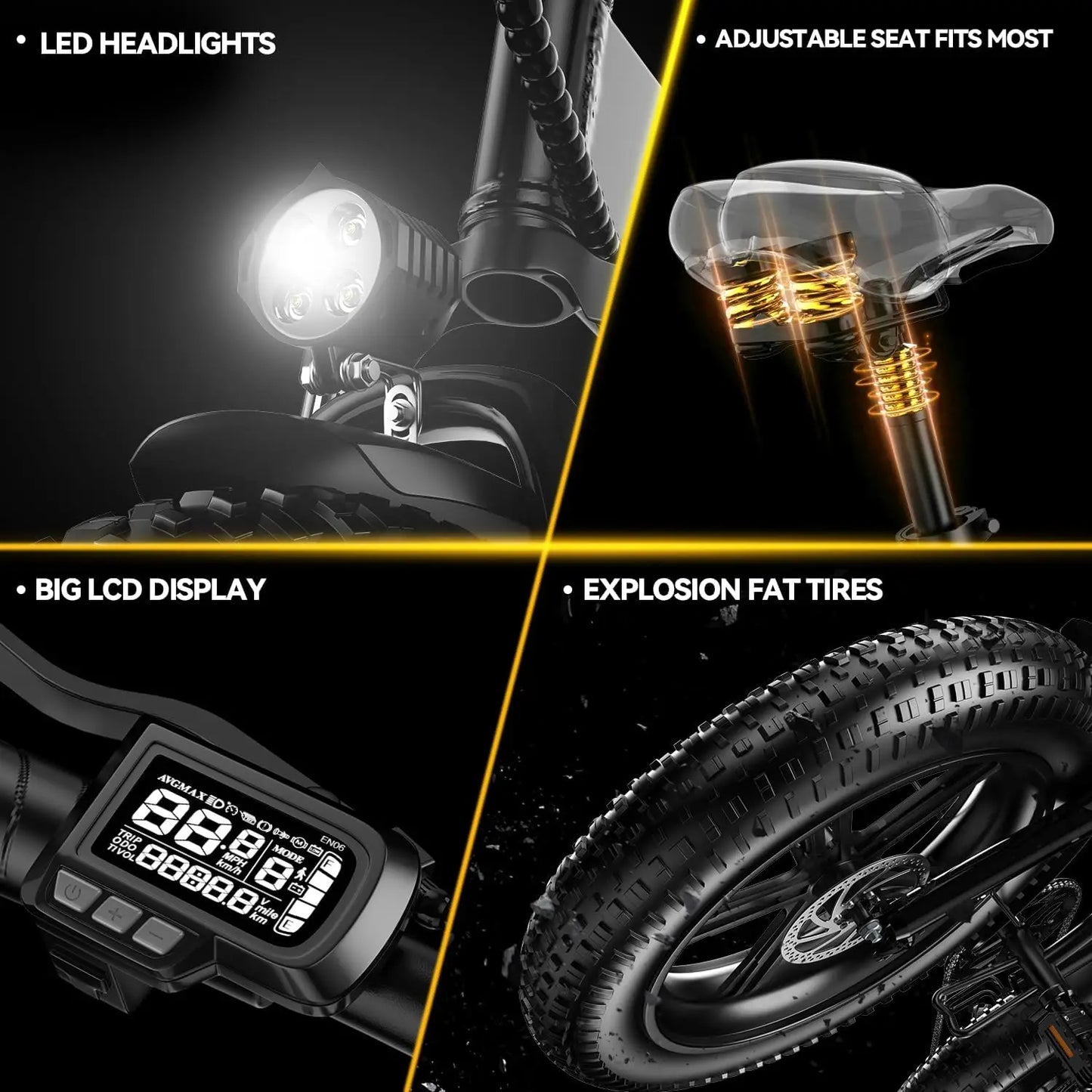 CYBERVELO 1000W Folding Electric Bike With Removable 48V Battery