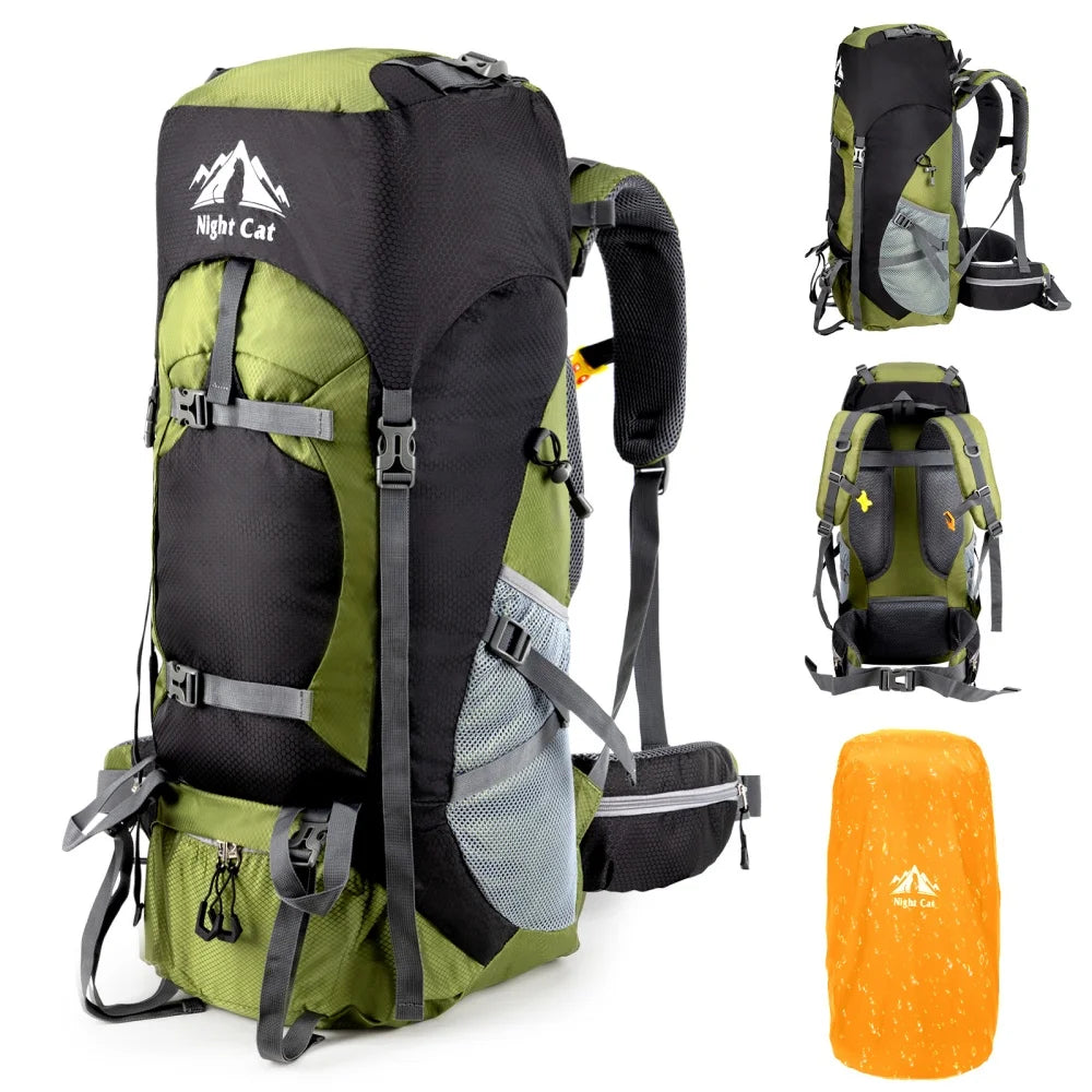 Night Cat Waterproof Hiking Backpack With Rain Cover For Camping
