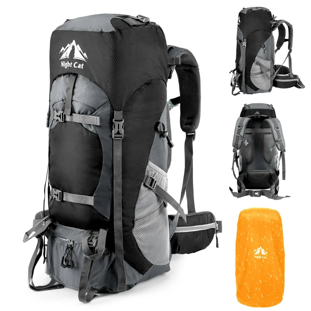 Night Cat Waterproof Hiking Backpack With Rain Cover For Camping