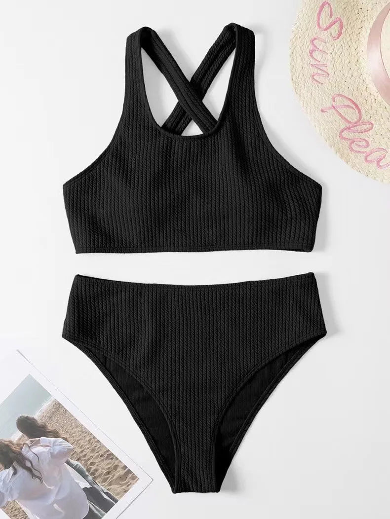 Criss Cross High Waist Push Up Bikini Set For Women