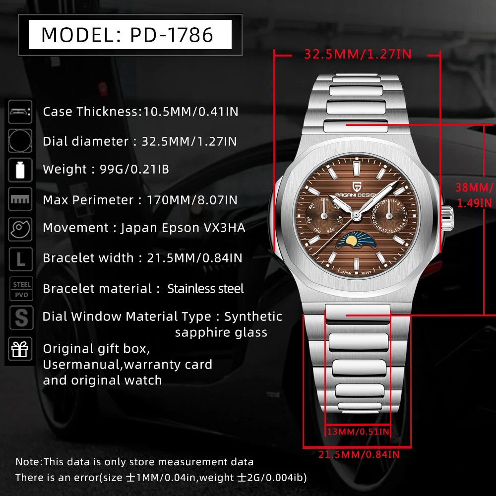 Pagani Design Womens Sapphire Quartz Watch Stainless Steel Bracelet