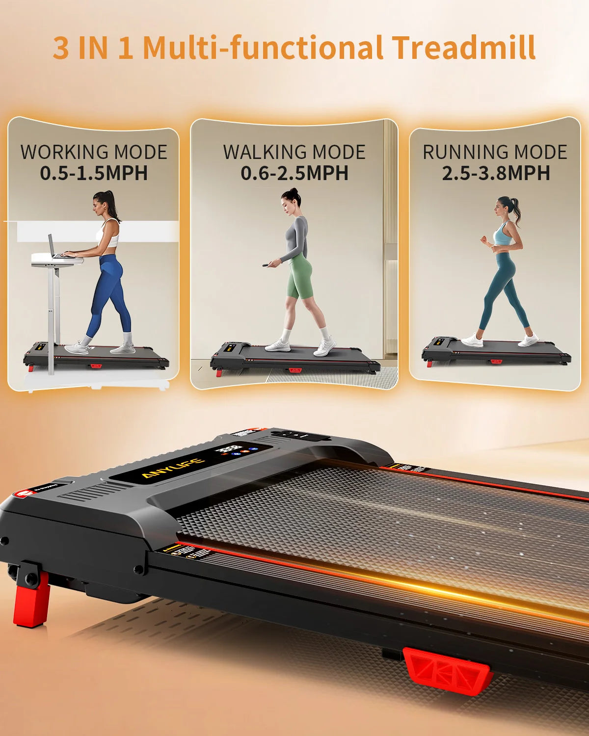 Under Desk Treadmill Incline Walking Pad 2.5HP Portable Home Use