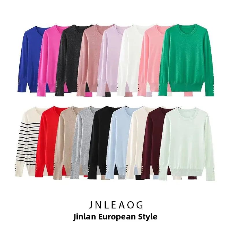 Others Loose Long Sleeve Round Neck Knit Sweater For Summer
