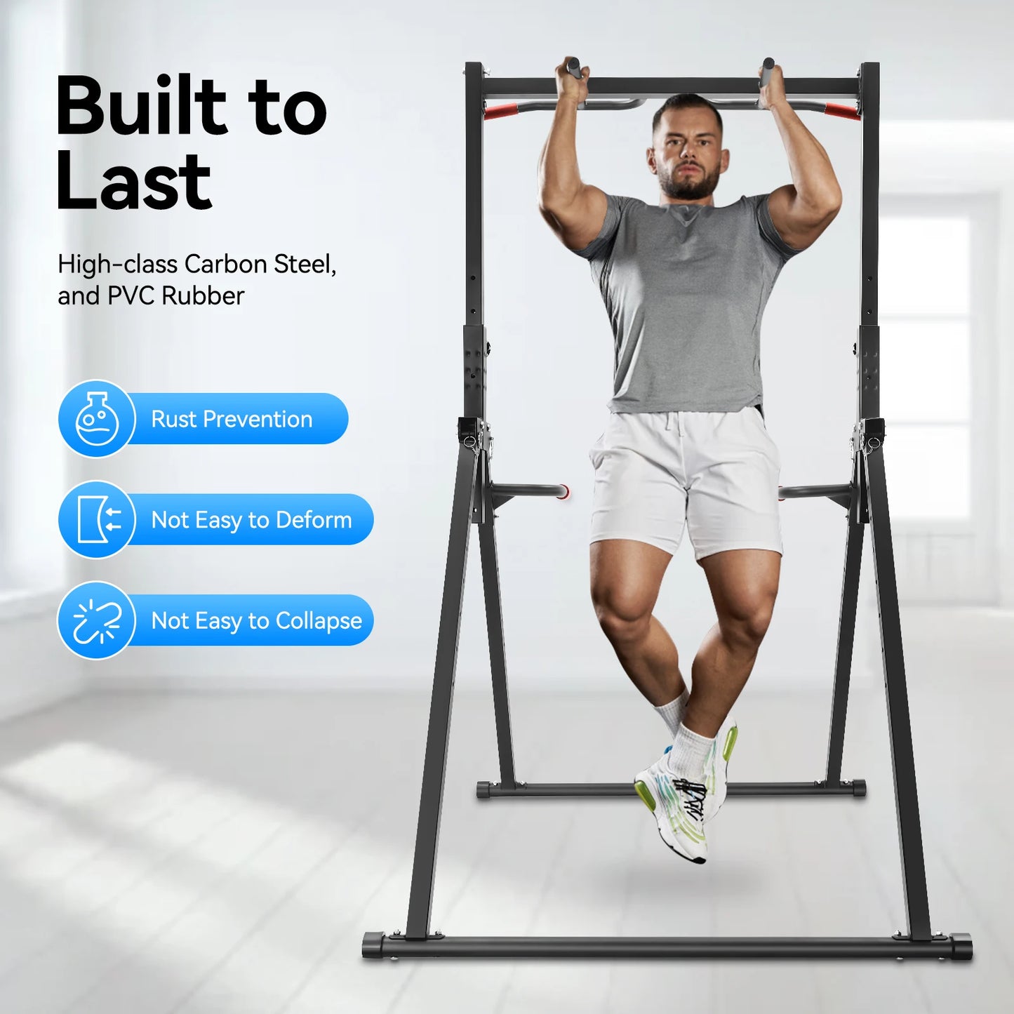 Foldable Adjustable Pull Up Bar With Parallel Bars for Home Gym 200kg