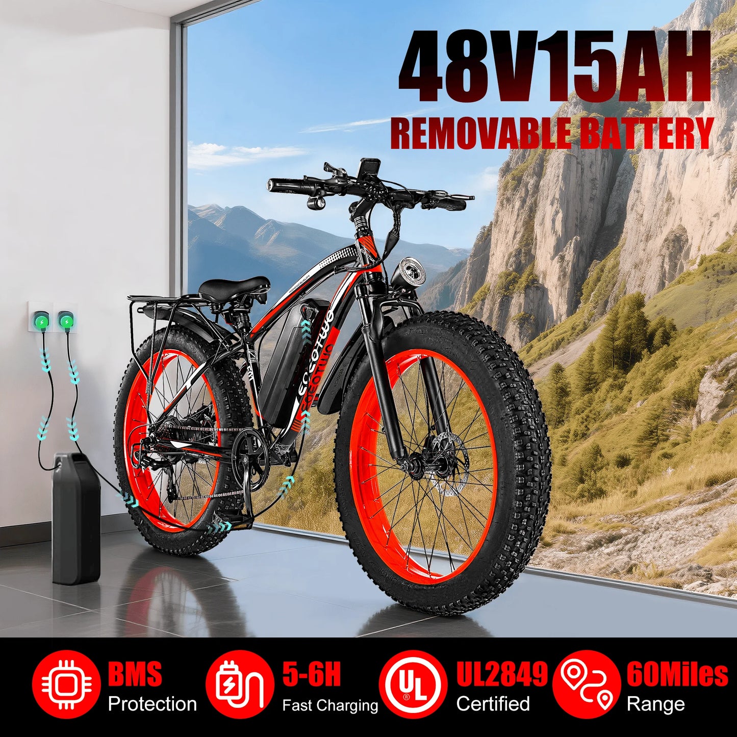 EOEOTWO Electric Fat Tire Mountain Bike 1500W Motor 34MPH Aluminum