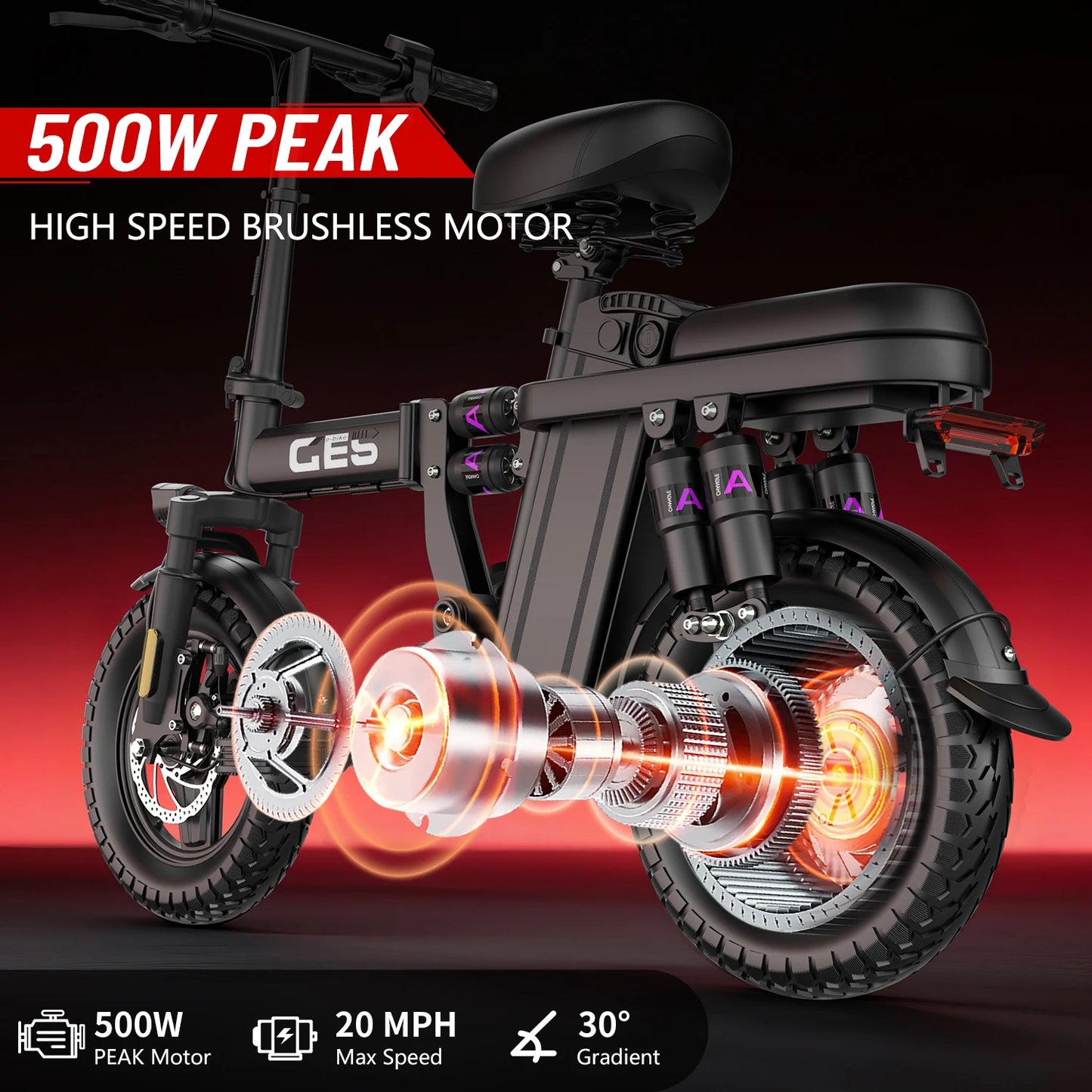 UPlee GE5 Folding Electric Bike 500W Peak Motor 48V 15Ah