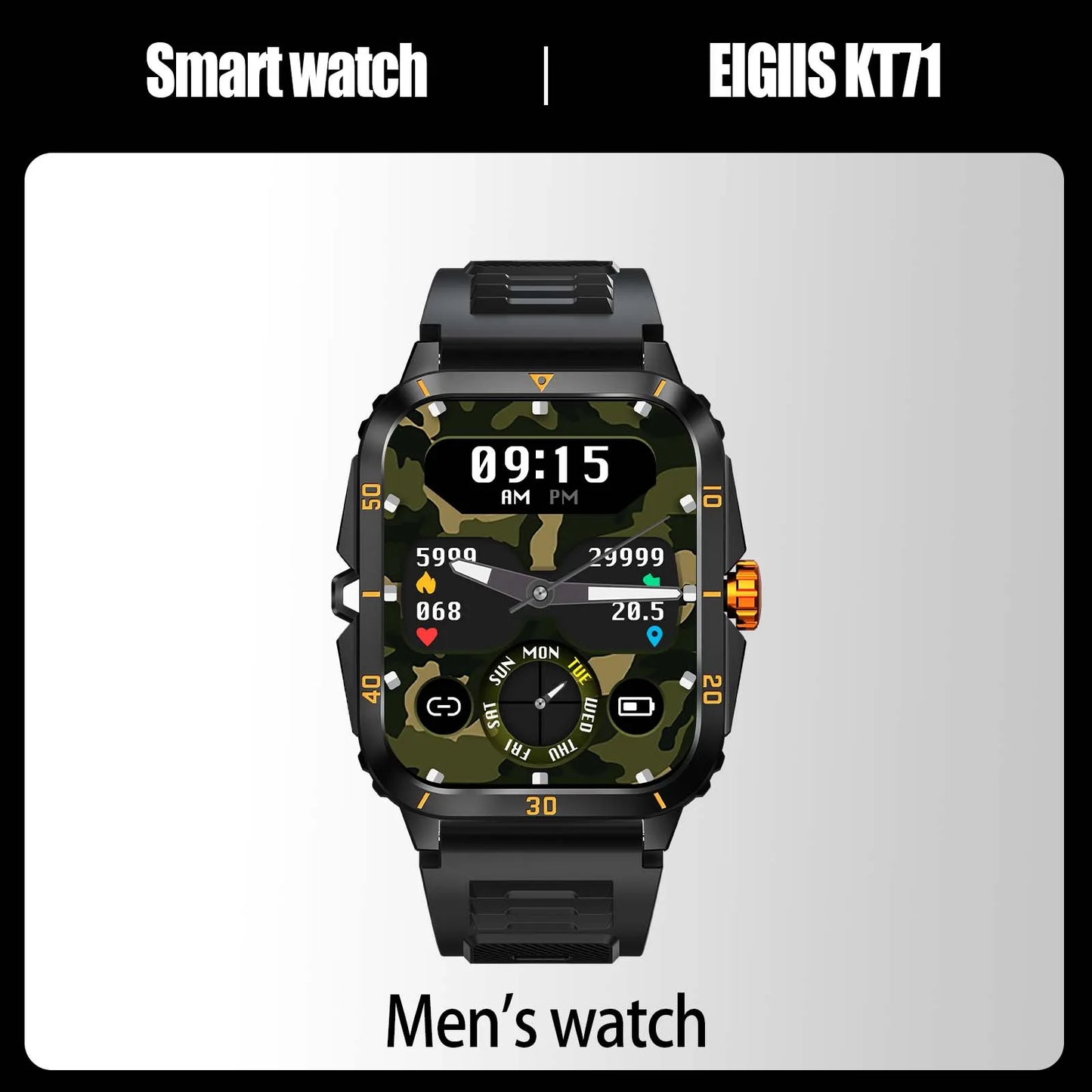 EIGIIS Smart Watch 3ATM Waterproof IPS Display Heart Rate