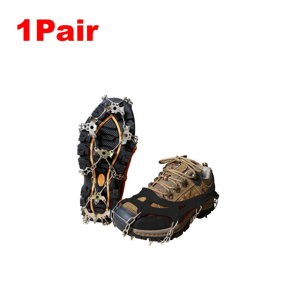 1/2Pair 19 Teeth Snow Spikes Crampons Anti Slip Ice Gripper Cleats Chain Claws for Hiking Climbing Fishing Walking Boots Cover ﻿