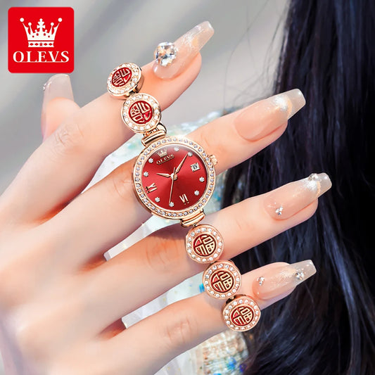 OLEVS 5630 Women Diamond Date Quartz Watch Waterproof Bracelet