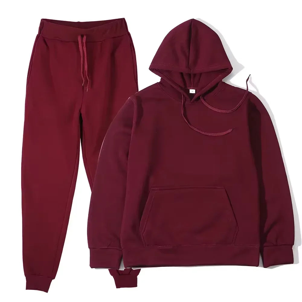 NONECN Winter Women Tracksuit Set Hooded Sweatpants Two Piece