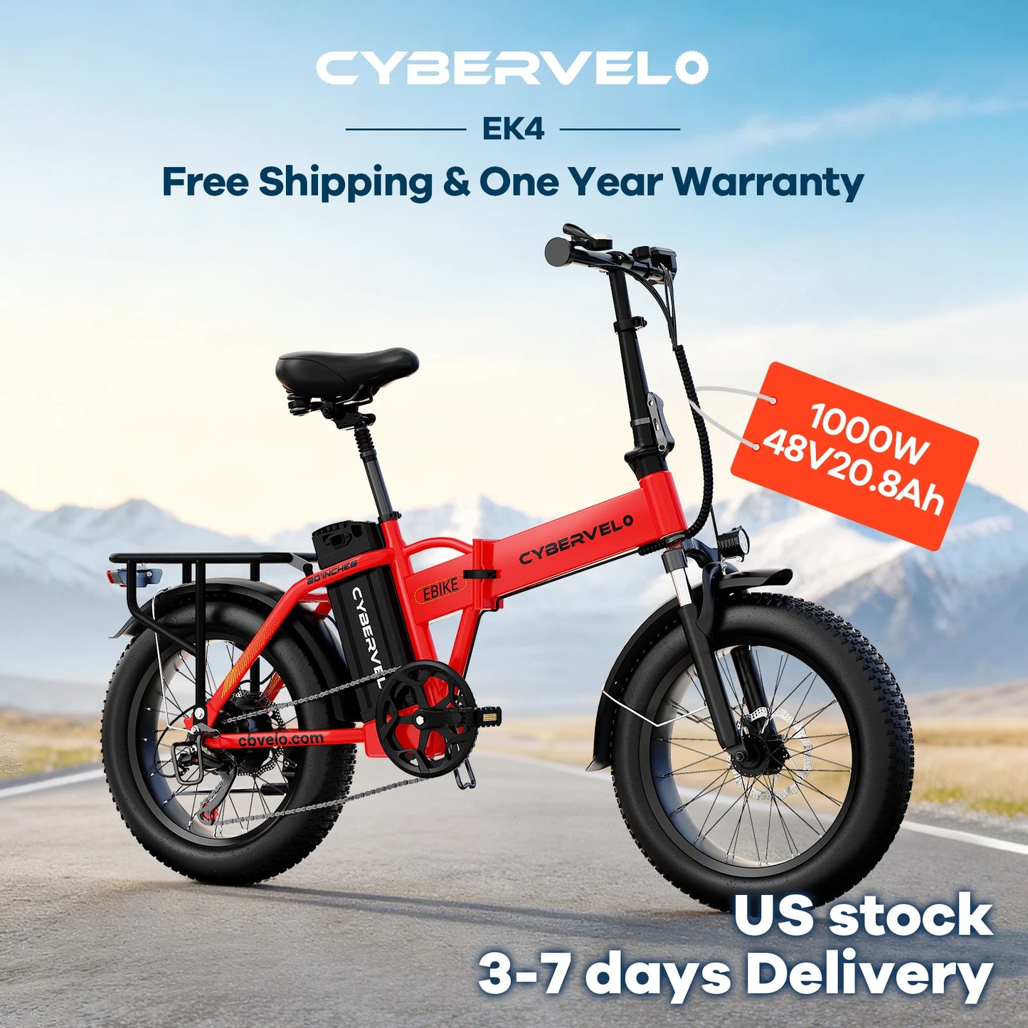 CYBERVELO EK4 1000W Folding Electric Bike 48V Battery