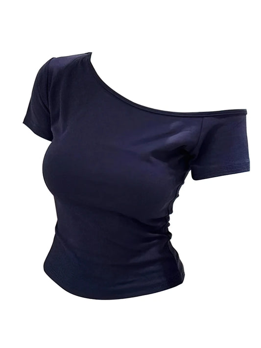 ZOYLEIR Off Shoulder Summer Top Women Slim Fit Tee