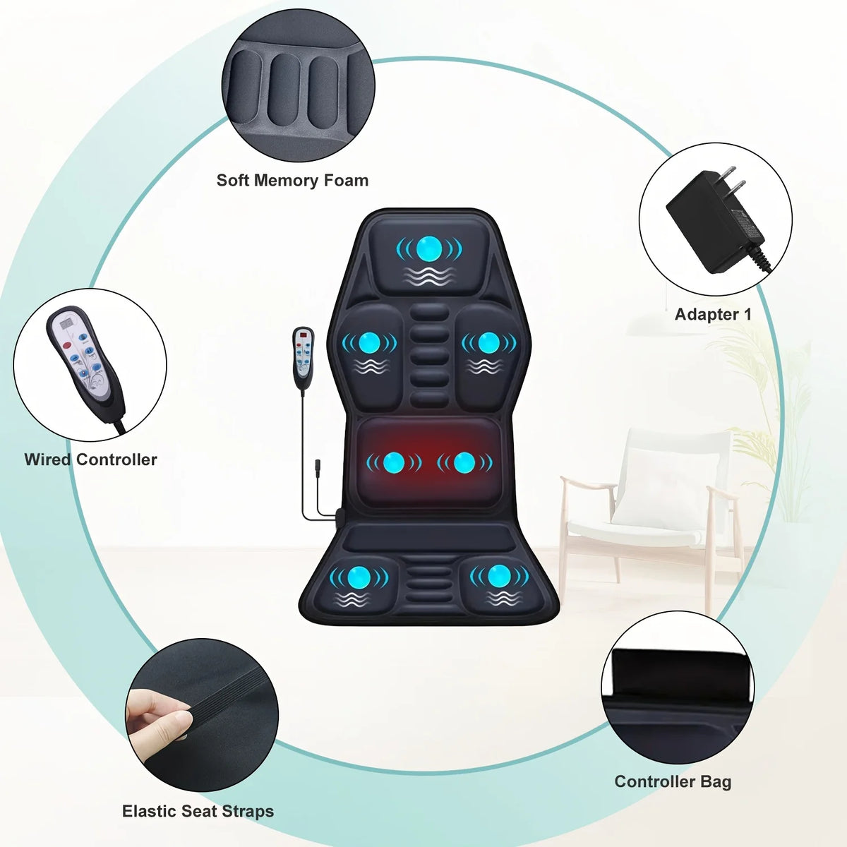 Himouta Heated Back Massager Cushion For Lumbar Neck Pain Relief