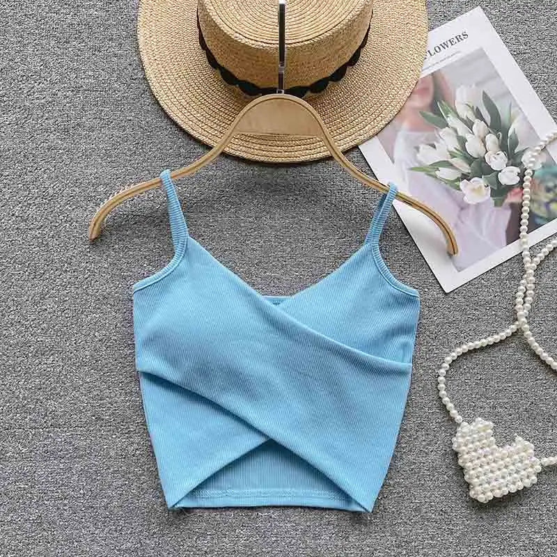 Yezw Irregular Casual Camisole Women Solid Slim Tank Top Strap Design