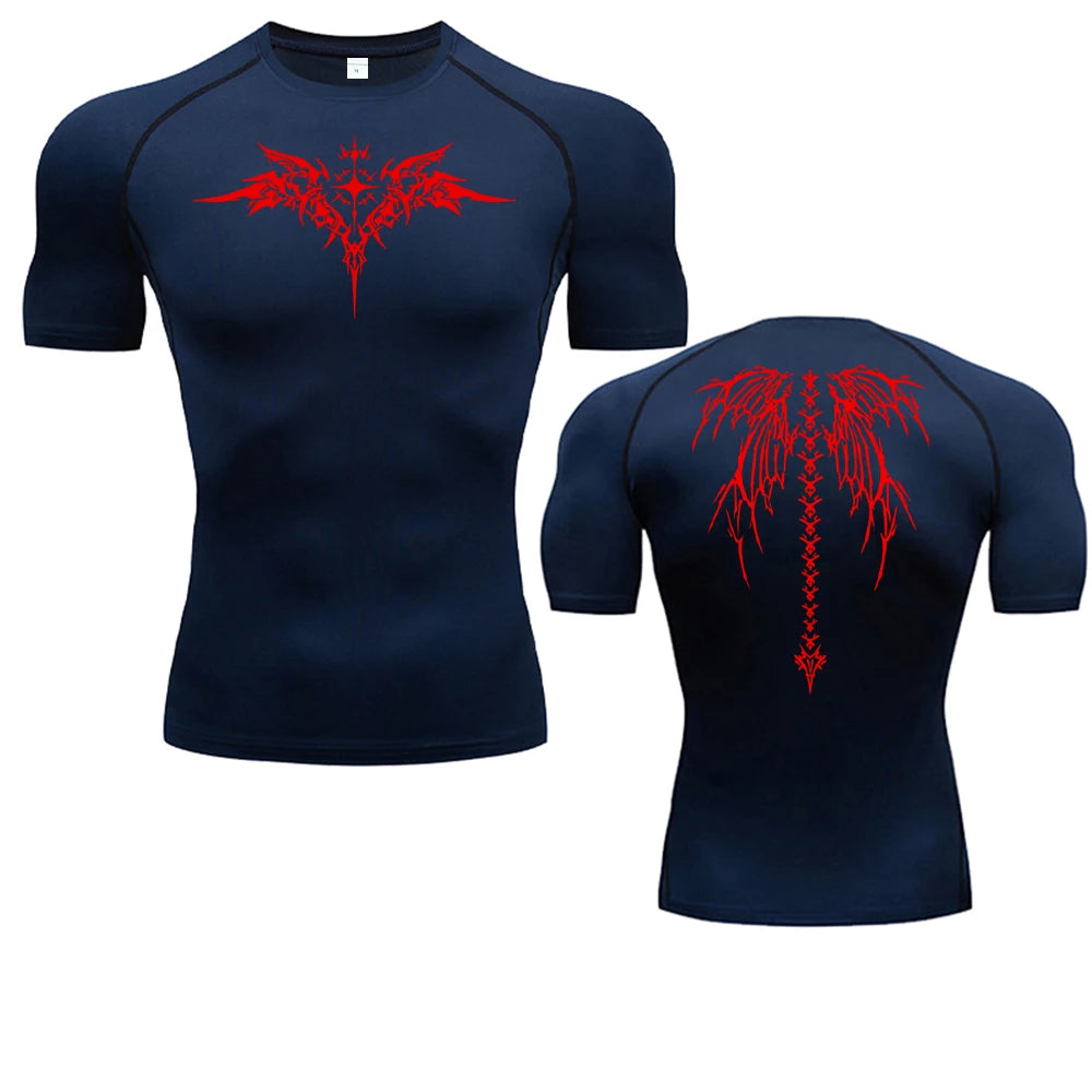 Anime Print Compression Shirt For Men Quick Dry Running Tee