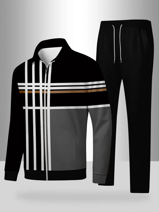 2-piece set, European and American men's fashionable sports long-sleeved top and long pants set