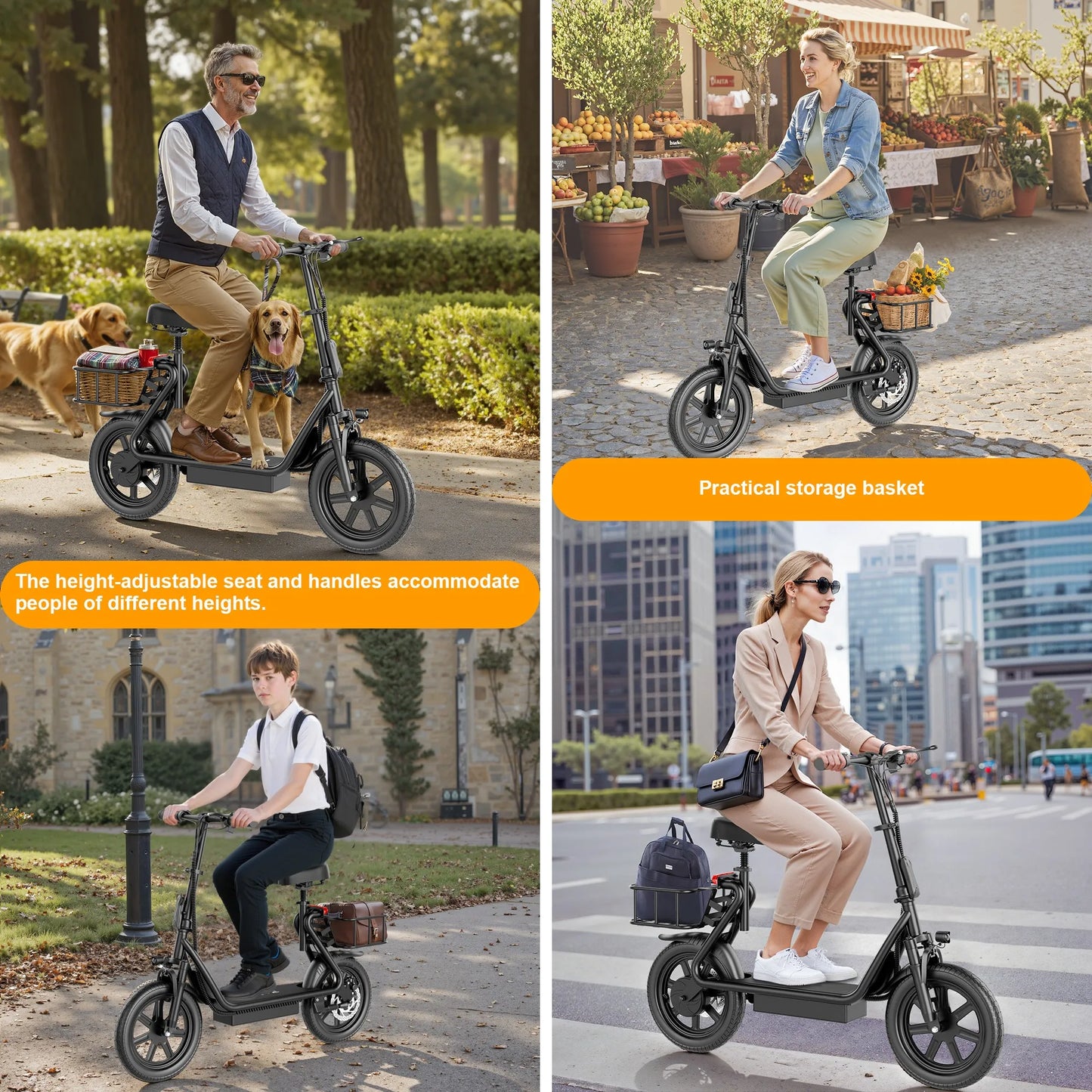 Electric Scooter With Seat For Adults 500W Motor 48V Battery Up To 28 Miles
