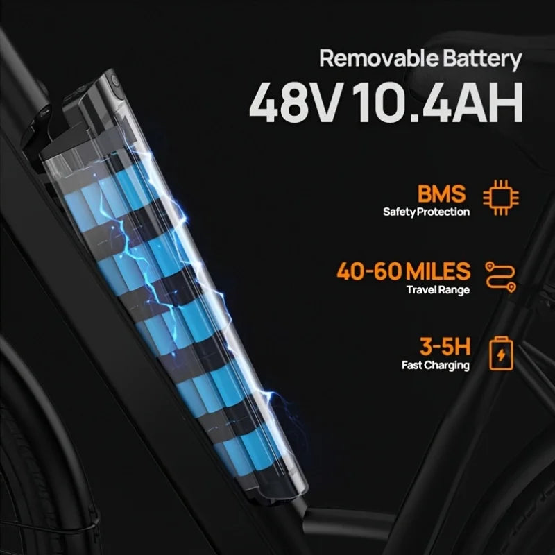 URLIFE Peak 750W E26 Electric Bike for Adults Removable Battery