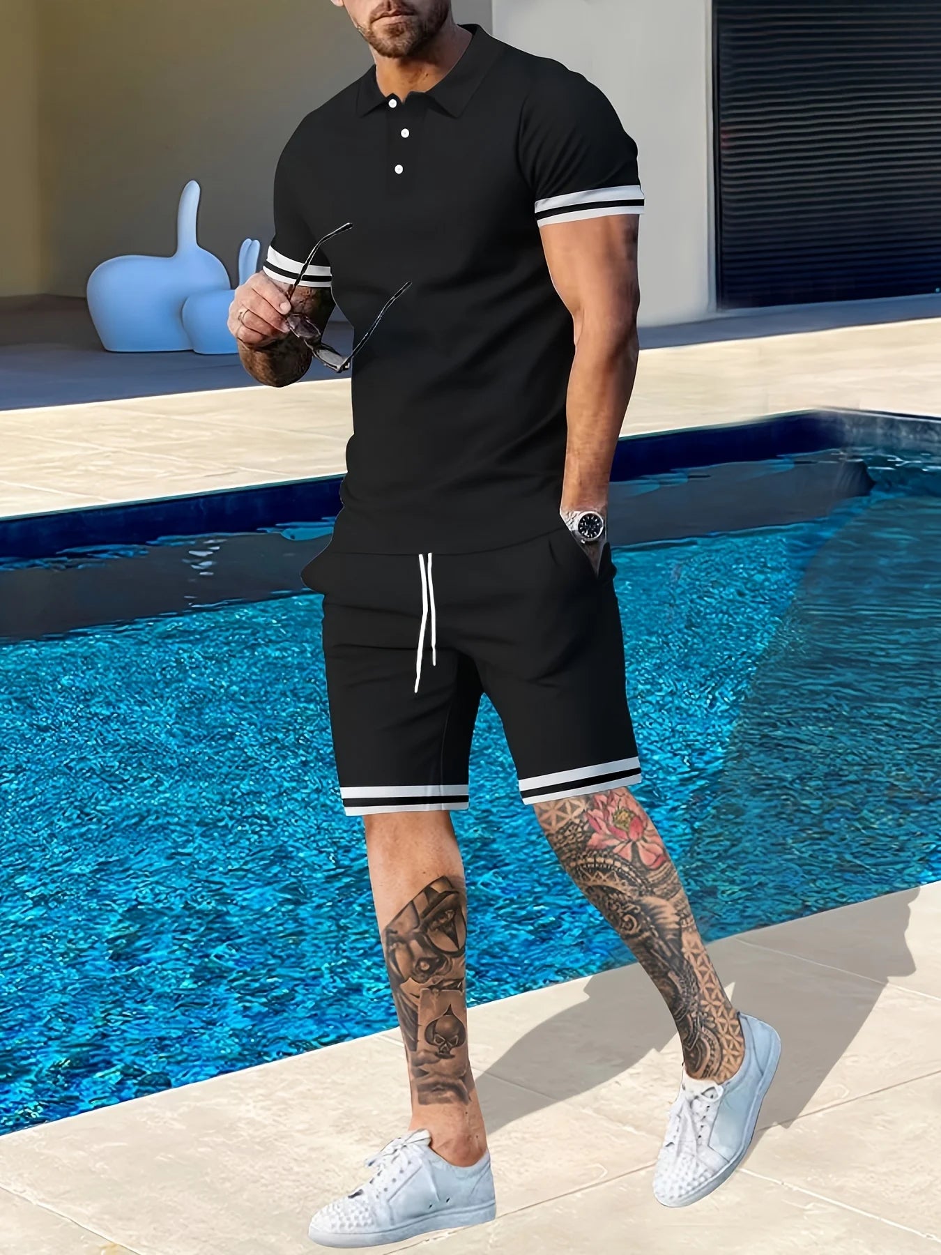 Men's Summer Polo Shirt And Shorts Athleisure Two Piece Set