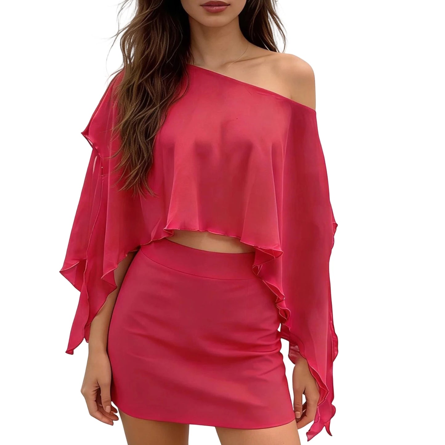Chiffon Poncho Top Off Shoulder Loose Fit Cover Up Blouse