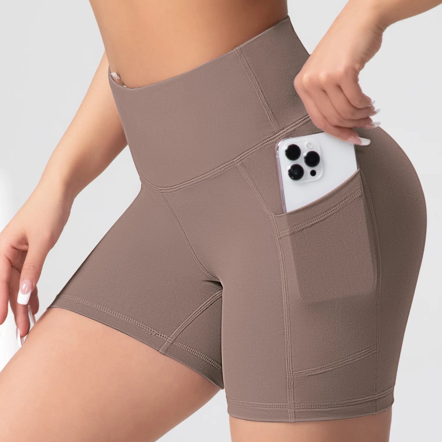 CHRLEISURE Yoga Shorts Pockets High Waist Butt Lifting Fitness