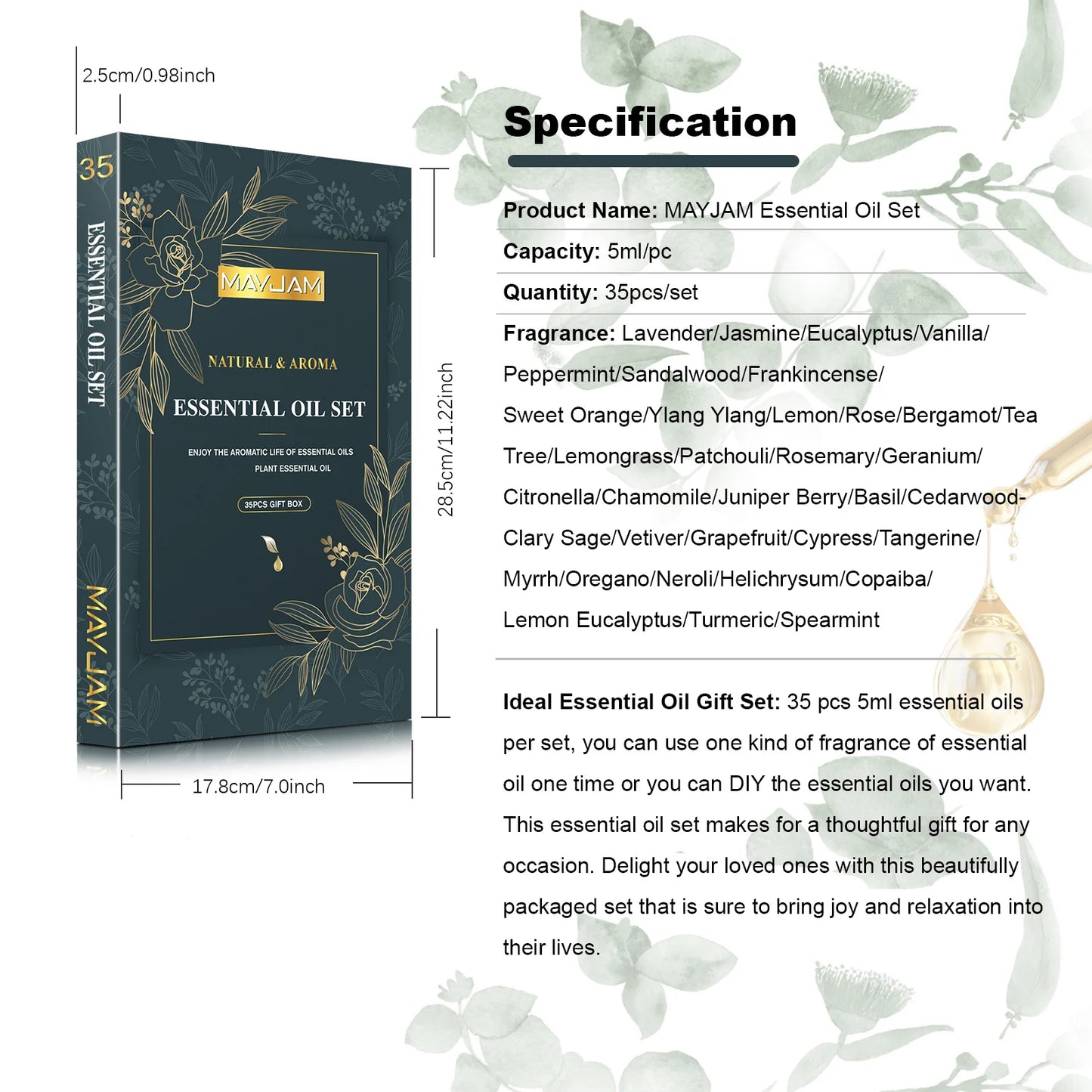 MAYJAM 35 Bottles Essential Oils Kit Gift Box Assorted Scents
