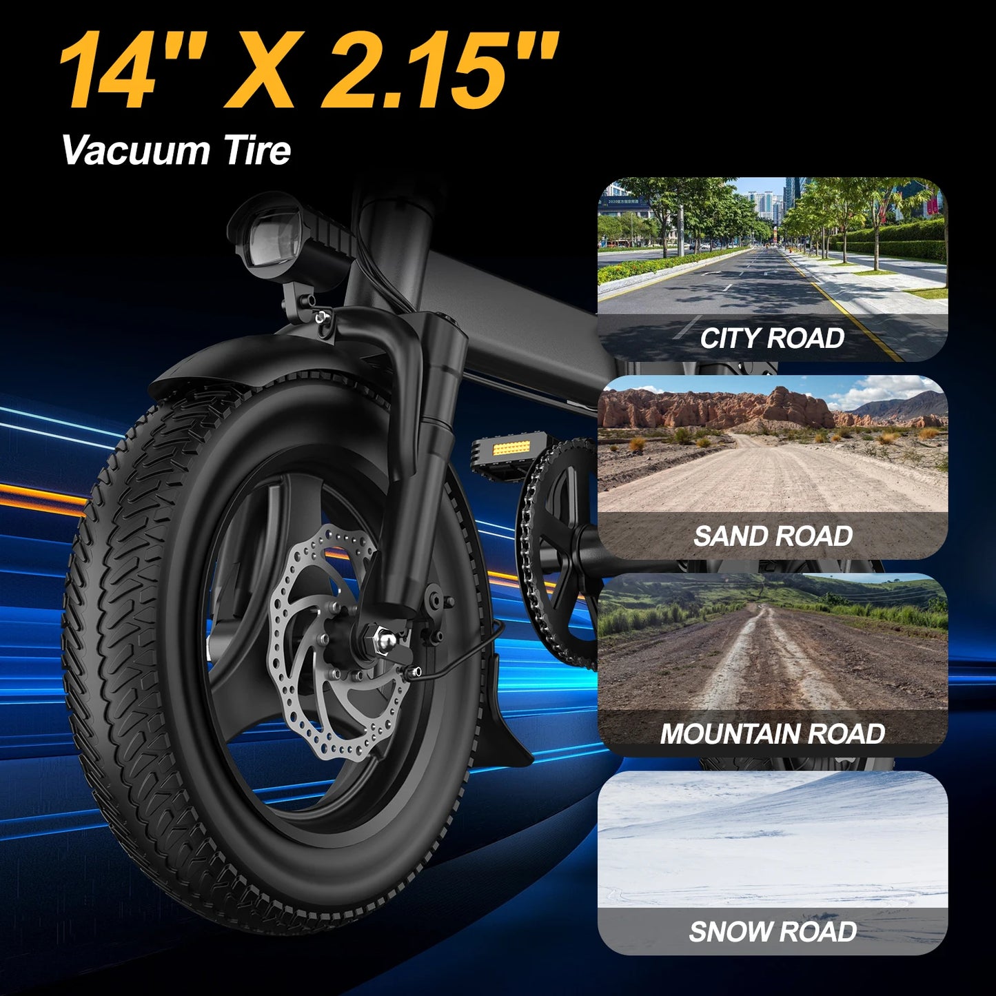 Electric Foldable Bike 750W Peak Motor Removable Battery LCD Display