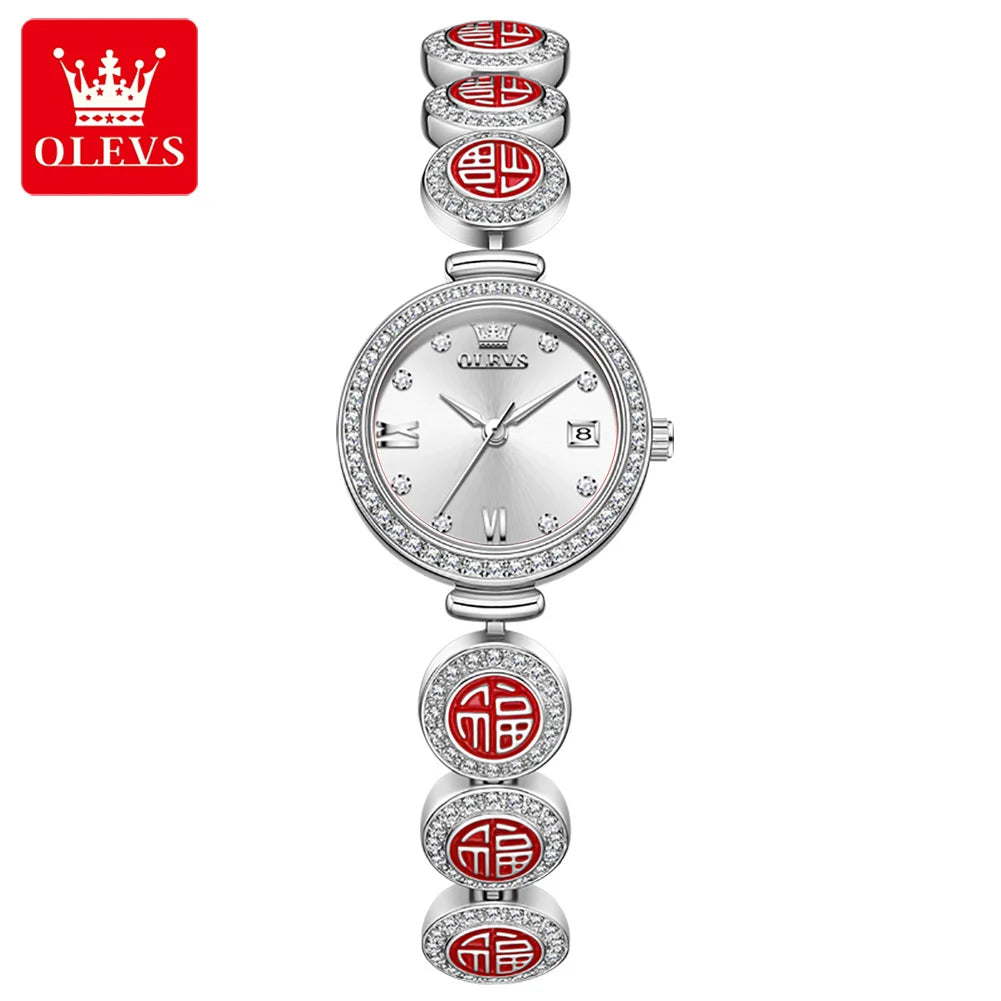 OLEVS 5630 Women Diamond Date Quartz Watch Waterproof Bracelet