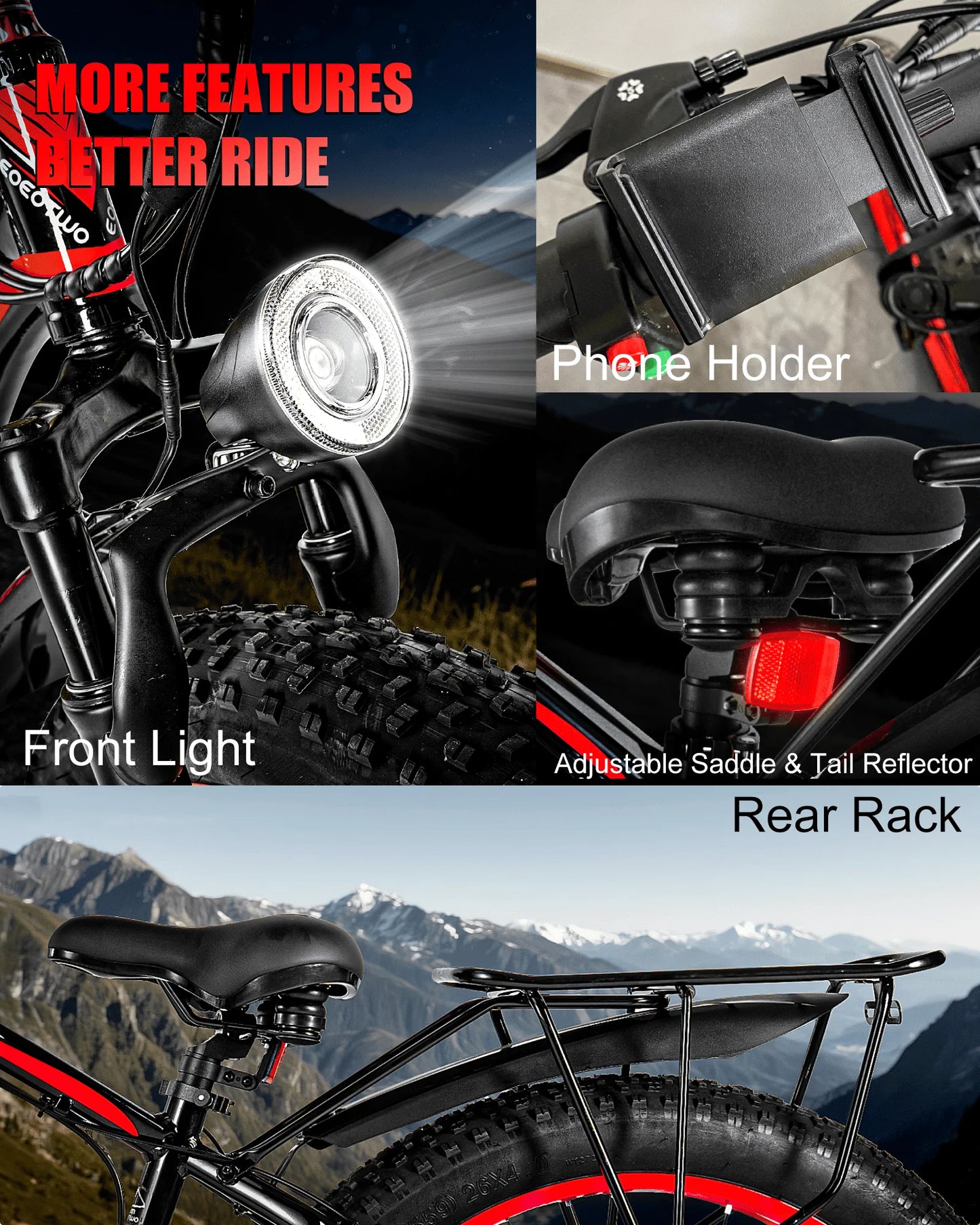 EOEOTWO 1500W Fat Tire Electric Bike 34MPH Mountain Ebike