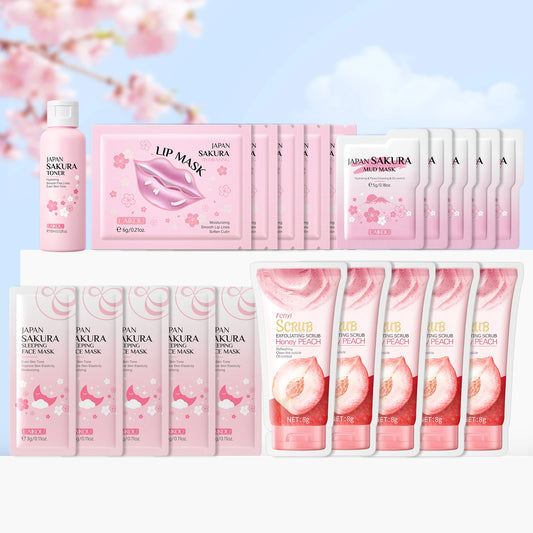 LAIKOU Sakura Japan Skincare Set Hydrating Toner Lip Masks Kit