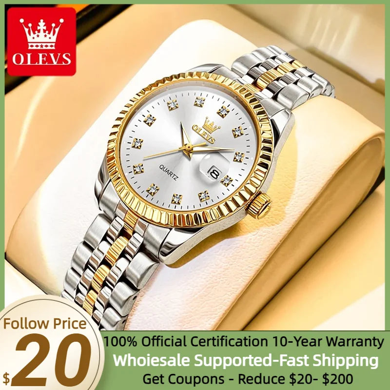 OLEVS Luxury Diamond Ladies Wristwatch Stainless Steel Waterproof