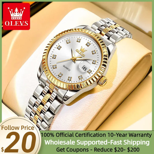 OLEVS Luxury Diamond Ladies Wristwatch Stainless Steel Waterproof