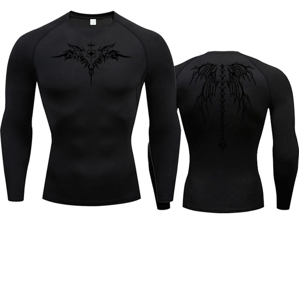 Anime Print Compression Shirt For Men Quick Dry Running Tee