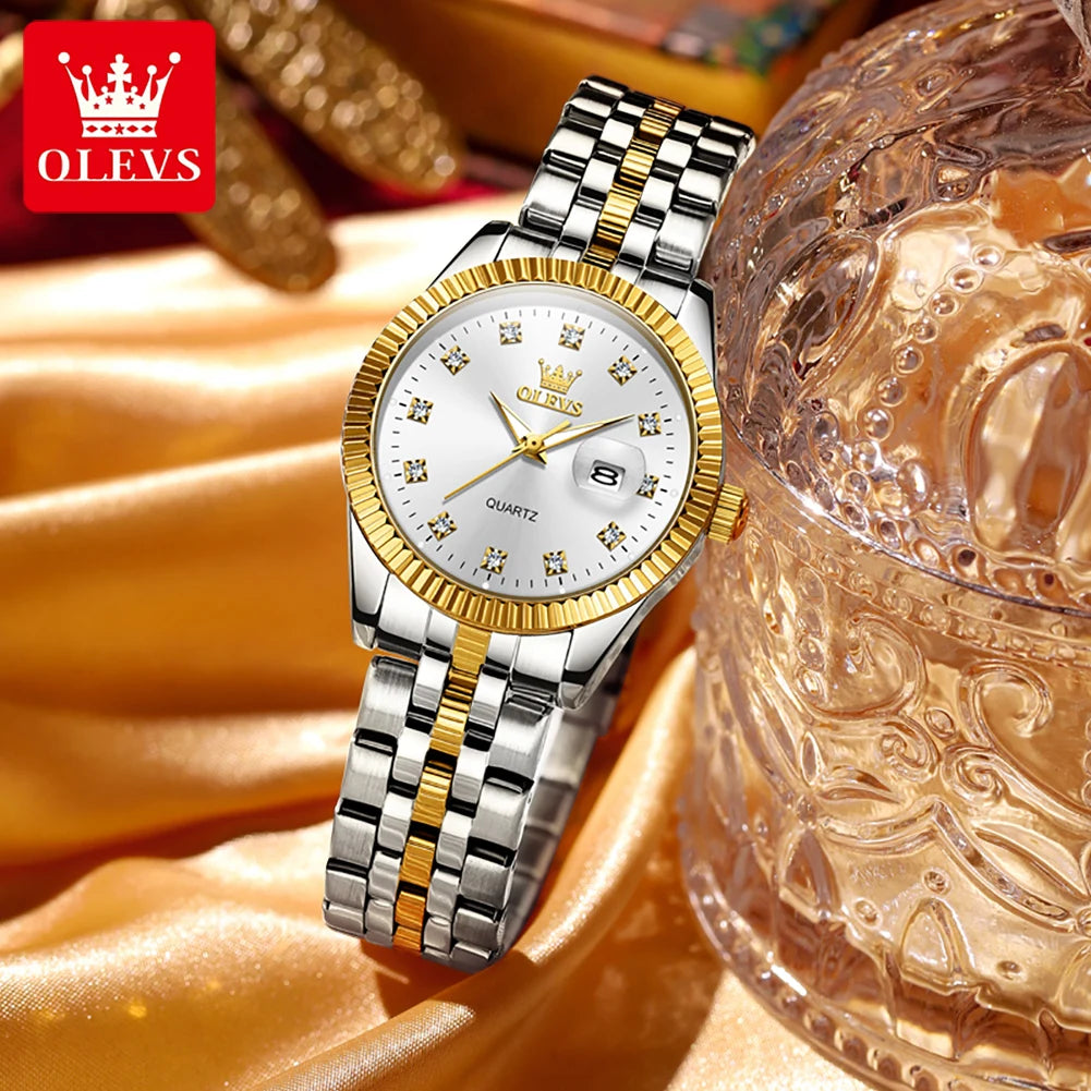 OLEVS Luxury Diamond Ladies Wristwatch Stainless Steel Waterproof