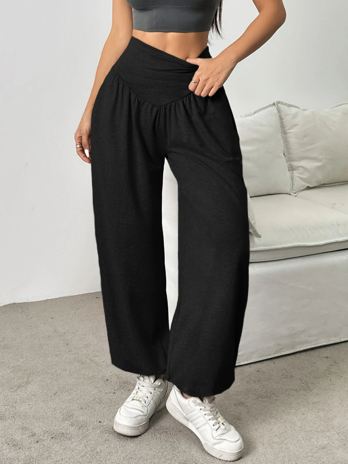 Women's High Waist Cuffed Lantern Leggings with Pockets for Fitness