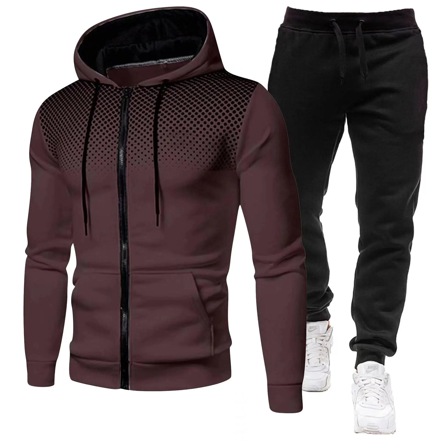 Fashion Print Tracksuit For Men Zipper Hooded Sweatshirt And Sweatpants