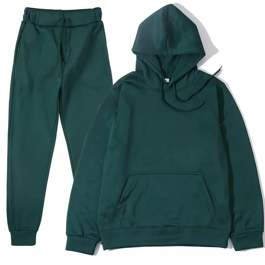 NONECN Winter Women Tracksuit Set Hooded Sweatpants Two Piece