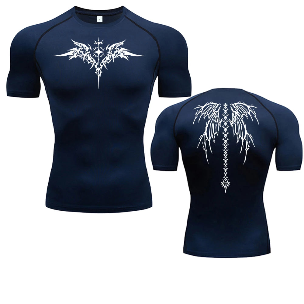 Anime Print Compression Shirt For Men Quick Dry Running Tee