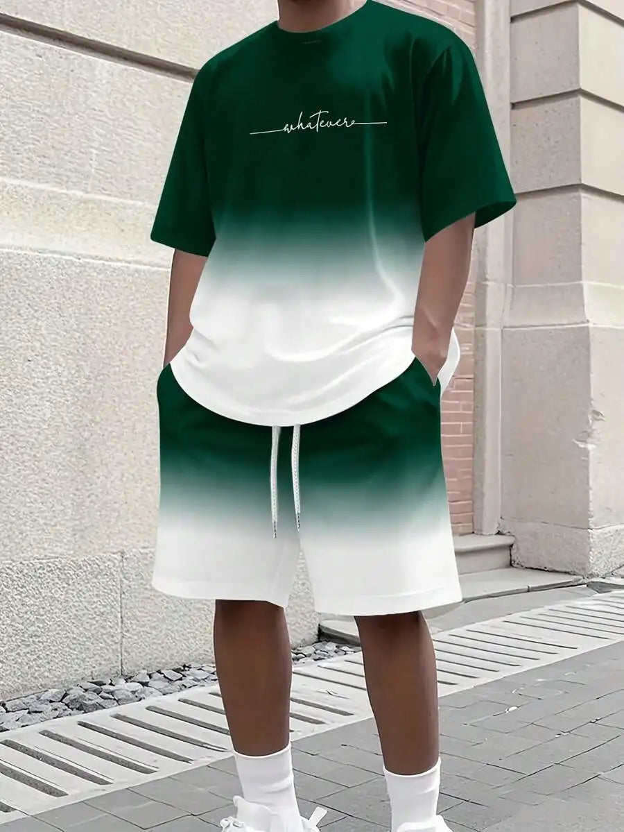 Mens Casual Summer Two Piece Set Outfit Shirt And Shorts