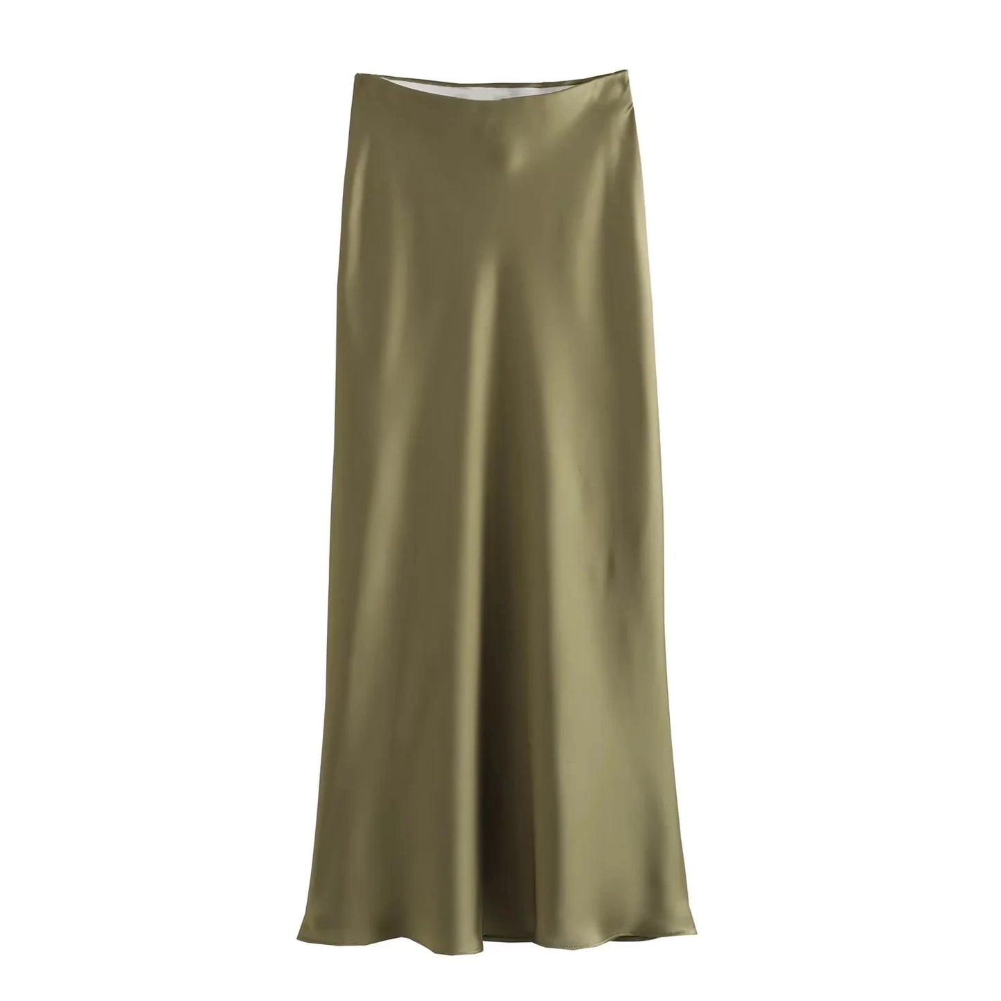 KONDALA Vintage Satin Skirt Women High Waist Elegant Silky
