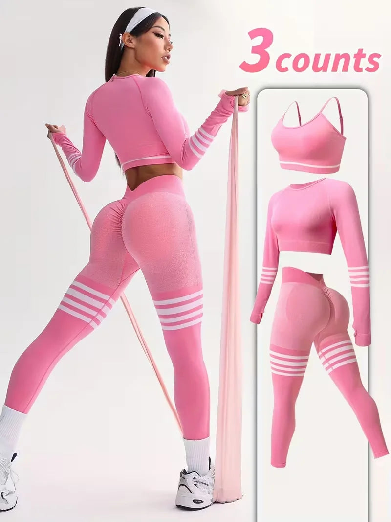 Womens Striped Tracksuit Set Crop Top Leggings Bra