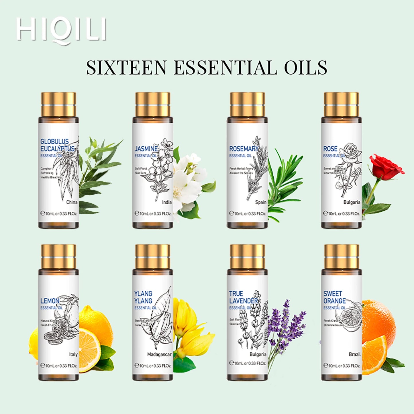 HIQILI Pure Essential Oils Set Lavender Eucalyptus Jasmine Mint Rose