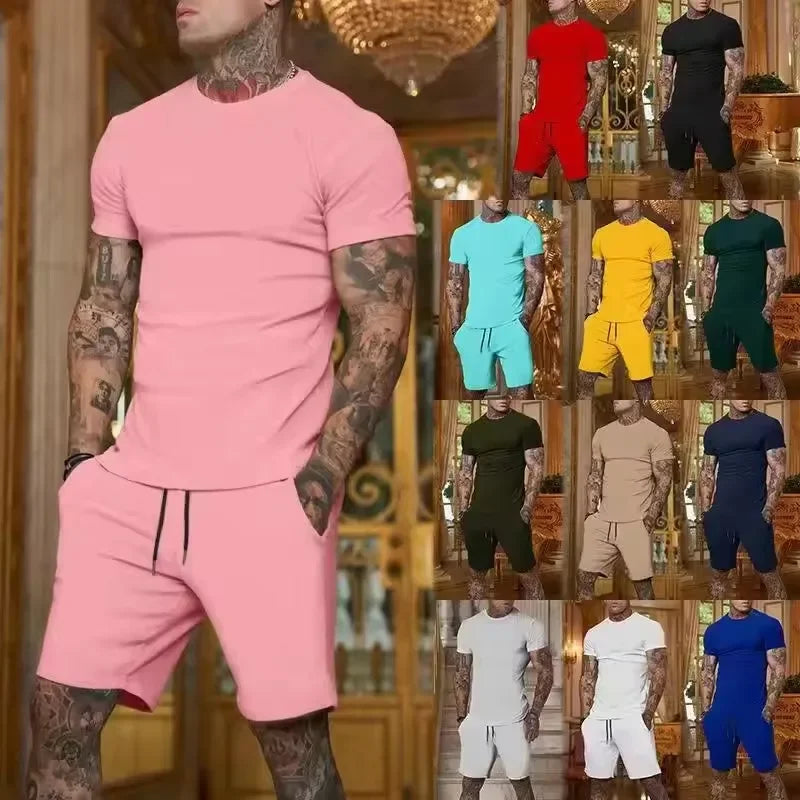 Mens Breathable Summer T Shirt And Shorts Two Piece Set